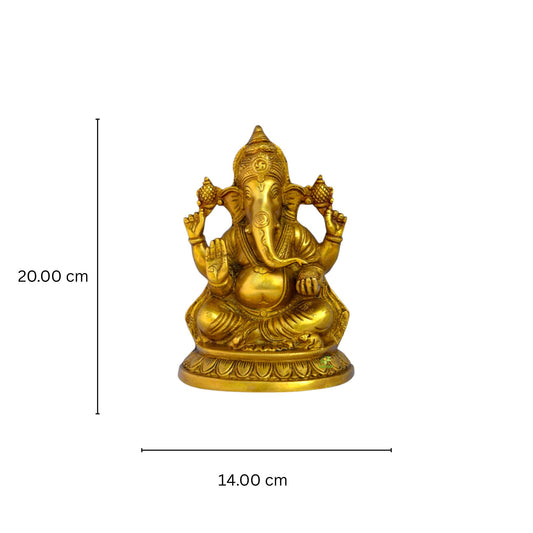 Handmade Brass Ganesha Idol | Elegant and Sacred Temple Decor | Premium Brass Ganesha Murti ( Yellow, 8 inch)