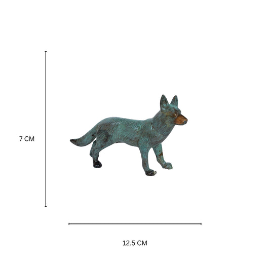 Aakrati Green Coloured 5 Inch Standing Brass Fox For Table Top Home Decoration