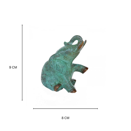 Aakrati Metal Handicrafts Sitting Brass Elephant Showpiece with green patina