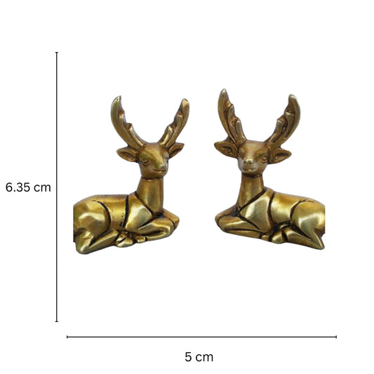 Brass Deer Pair Statue | Elegant Home Decor for Living Room & Office | Premium Brass Deer Pair Figurine ( Yellow, 2.4 inch)