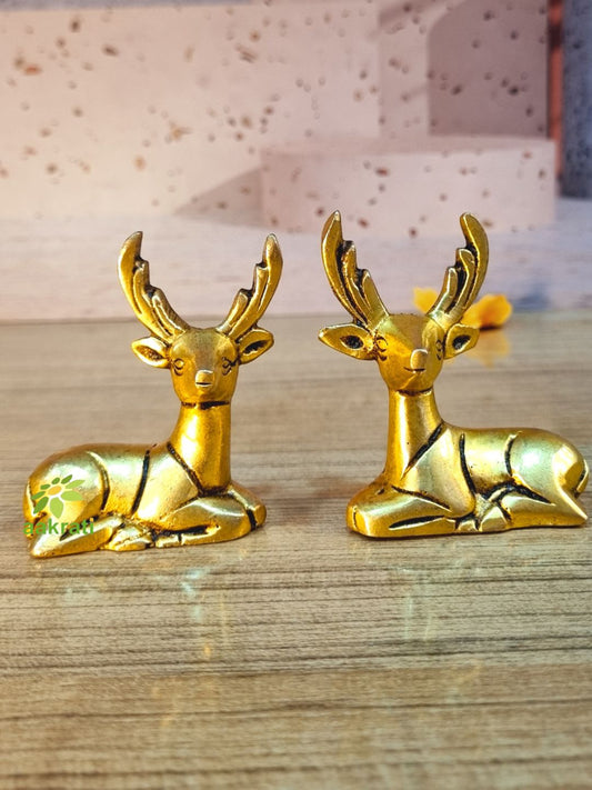 Brass Deer Pair Statue | Elegant Home Decor for Living Room & Office | Premium Brass Deer Pair Figurine ( Yellow, 2.4 inch)