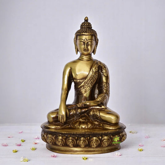 Handmade Brass Buddha Statue | Handcrafted Peaceful Decoration for Your Home | Brass Buddha Murti ( Brown, 8.5 inch)