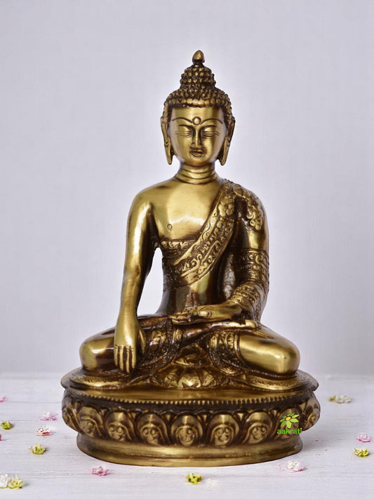 Handmade Brass Buddha Statue | Handcrafted Peaceful Decoration for Your Home | Brass Buddha Murti ( Brown, 8.5 inch)