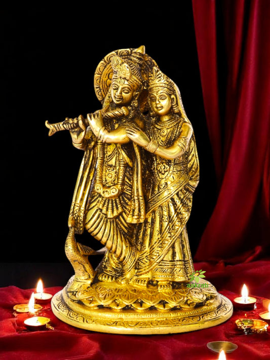 Brass Radha Krishna Murti | A Divine Blessing for Prosperity and Peace | Radha Krishna Brass Statue ( Yellow, 7.5 inch)