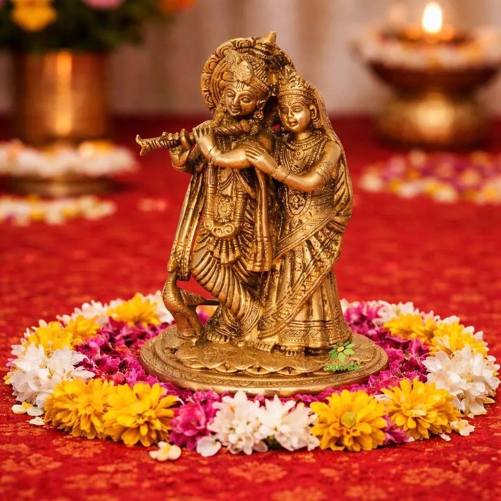 Brass Radha Krishna Murti | A Divine Blessing for Prosperity and Peace | Radha Krishna Brass Statue ( Yellow, 7.5 inch) Aakrati