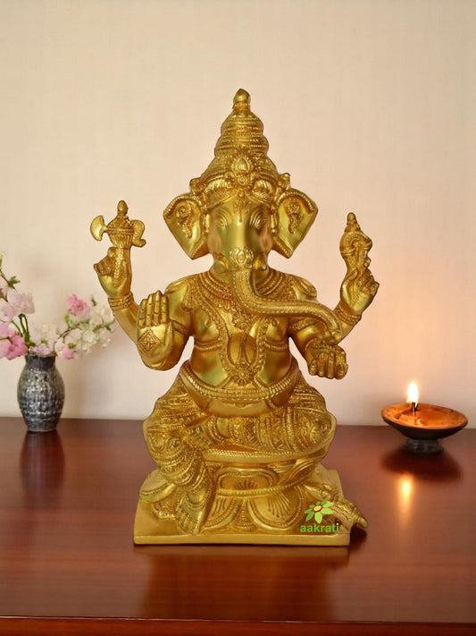 Lord Ganesha Hand Carved Brass Metal Decorative Statue