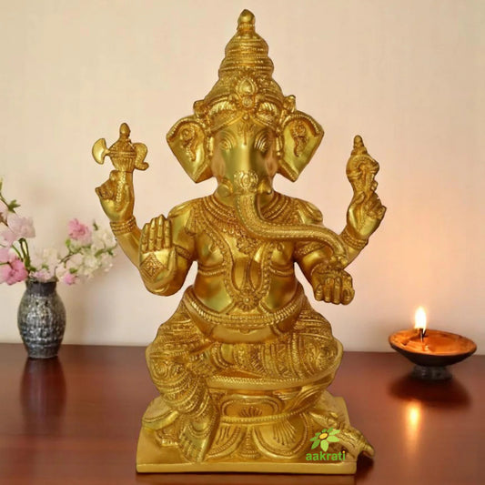 Lord Ganesha Hand Carved Brass Metal Decorative Statue