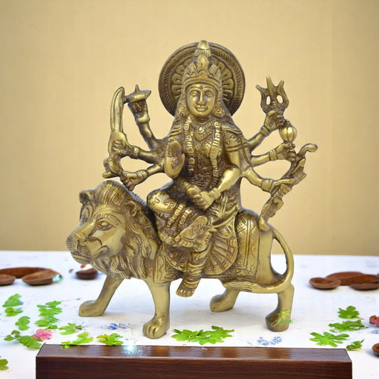 Durga Mata Idol | For Protection, Peace, and Prosperity | Durga Devi Brass Murti ( Brown, 8 inch)