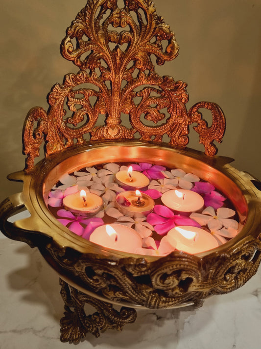 Traditional Handmade Brass Urli | Decorative Art Piece for Home and Puja Room | Brass Decorative Urli ( Brown, 11 inch)