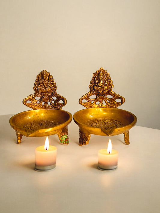 Brass Table laxmi Ganesh Diya - uninque oil lamp for festive decor
