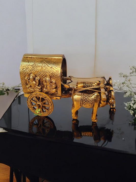Handcrafted Brass Bull Cart | Elegant Home Decor Piece with Indian Charm | Brass Bull Cart Showpiece ( Yellow, 4.8 inch)