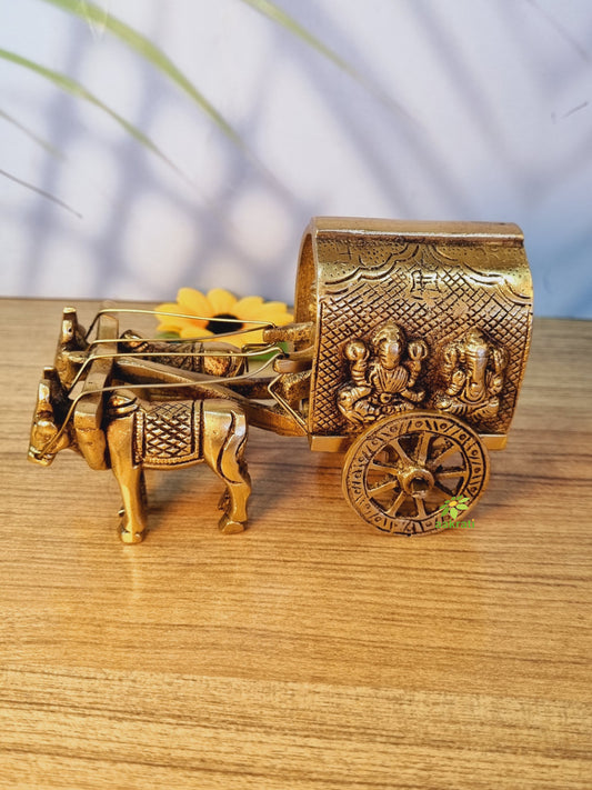 Handcrafted Brass Bull Cart | Elegant Home Decor Piece with Indian Charm | Brass Bull Cart Showpiece ( Yellow, 4.8 inch)