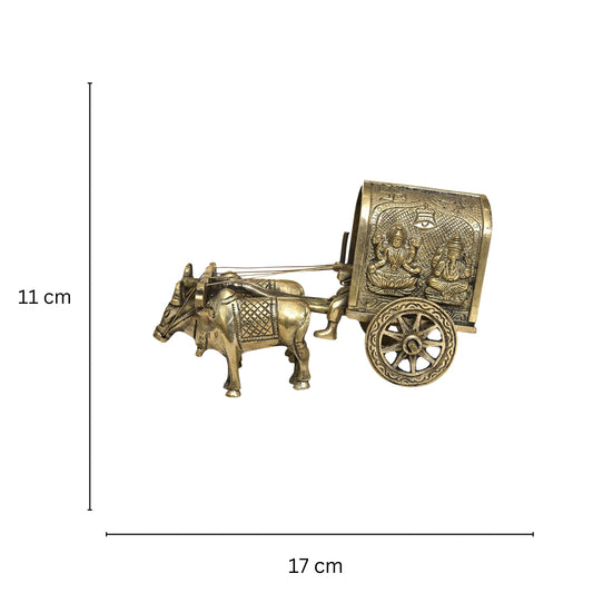Brass Bullock Cart Statue | Beautiful Vintage Decor for Sacred Spaces | Brass Bullock Cart Showpiece ( Yellow, 6.7 inch)