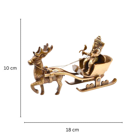 Brass Ganesha Sleigh Showpiece Statue | A Beautiful Decorative Piece for Traditional Home Decor | Handcrafted Decorative Brass Ganesha Statue ( Brown, 7.1 inch)