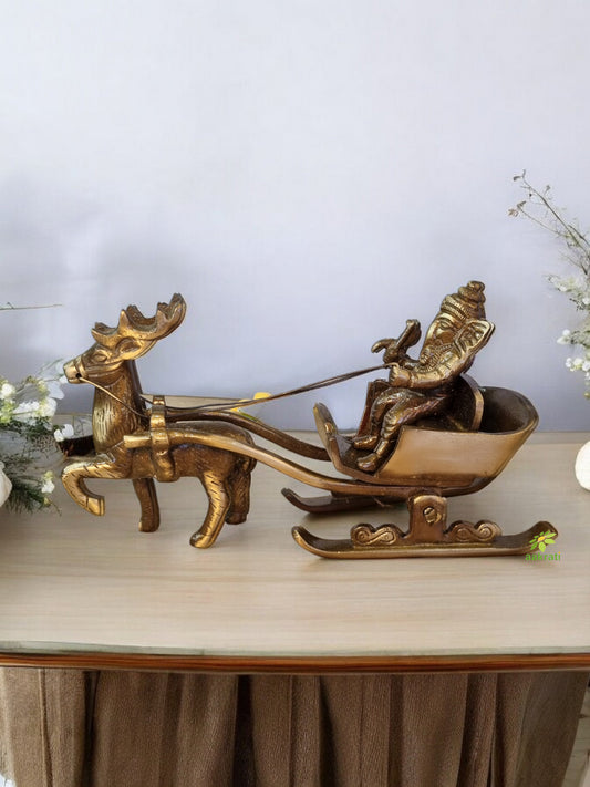 Brass Ganesha Sleigh Showpiece Statue | A Beautiful Decorative Piece for Traditional Home Decor | Handcrafted Decorative Brass Ganesha Statue ( Brown, 7.1 inch)