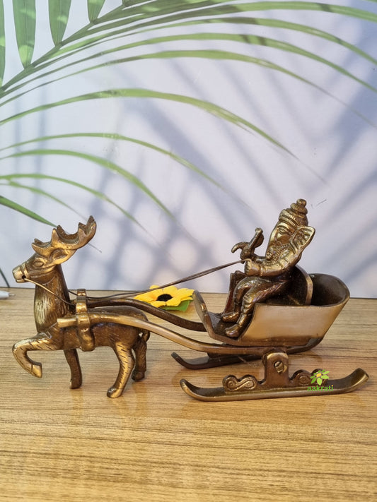 Brass Ganesha Sleigh Showpiece Statue | A Beautiful Decorative Piece for Traditional Home Decor | Handcrafted Decorative Brass Ganesha Statue ( Brown, 7.1 inch)