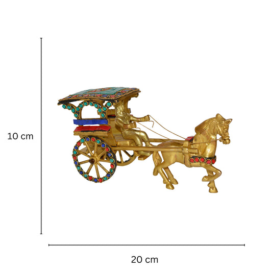 Aakrati Vintage Old Horse Cart Made in Brass a Type of Old Golf Cart with Driver and Golfing Equipment Handmade in India