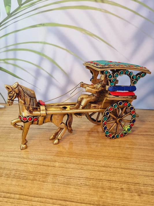 Aakrati Vintage Old Horse Cart Made in Brass a Type of Old Golf Cart with Driver and Golfing Equipment Handmade in India