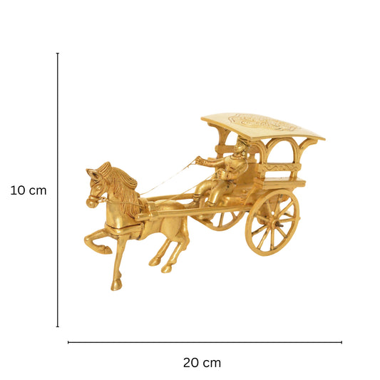 Vintage Brass Carriage Horse Cart - Desk Showpiece/Metal Decorative Gift with Wheel Pull Figurine Statue - Home Decor - Indian Metal Craft - Antique Collection