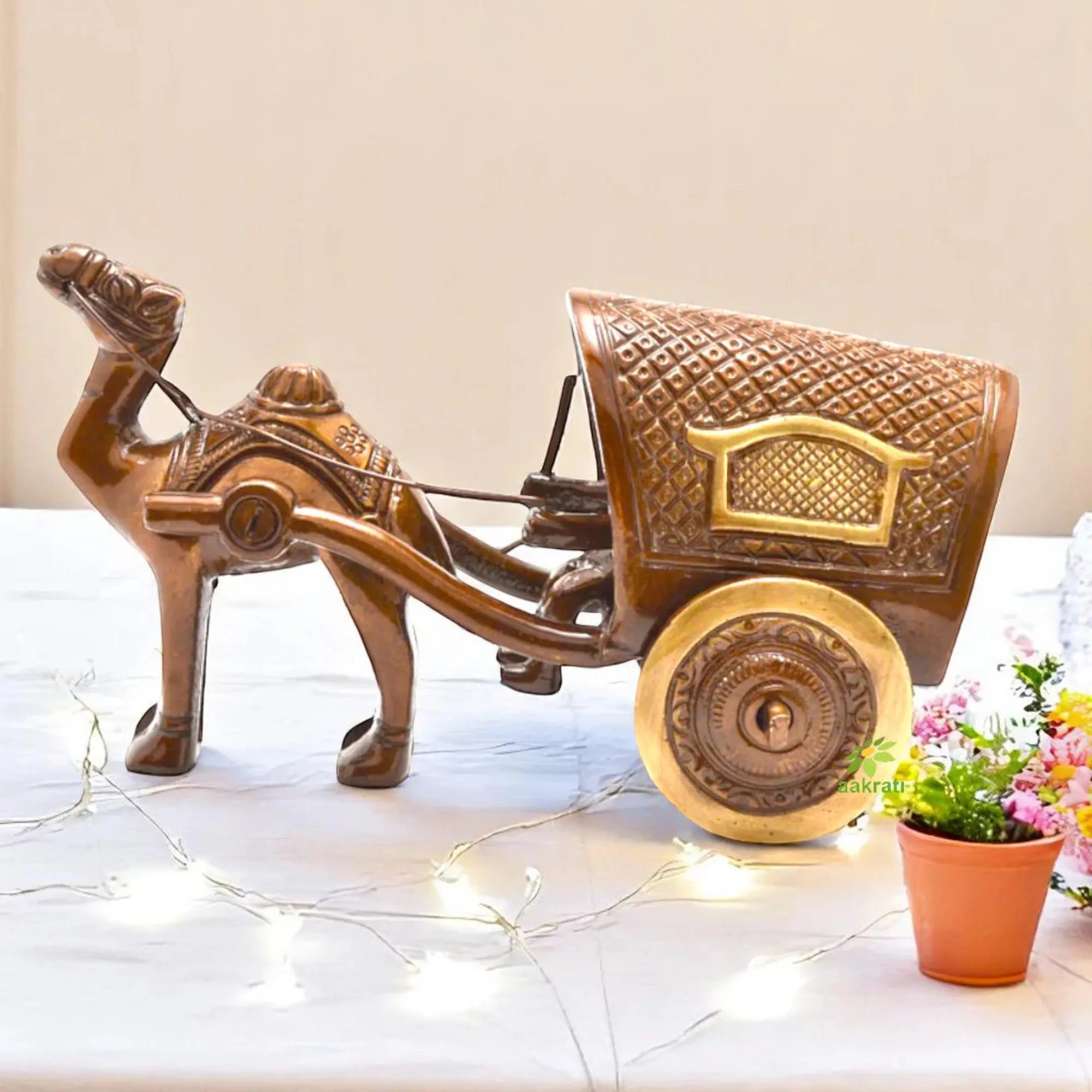 Handmade Brass Camel Cart Showpiece | Beautiful Vintage Decor for