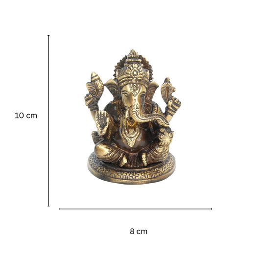 Mini Brass Ganesha Murti | Perfect Decorative Piece for Home and Temple | Handcrafted Small Ganesha Statue in Brass ( Yellow, 3.9 inch)
