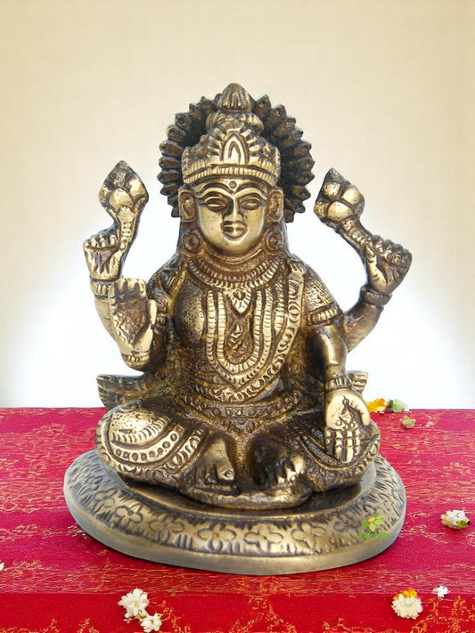 Handcrafted Brass Laxmi Statue | Ideal for Gifting & Worship | Mini Brass Laxmi Idol ( Brown, 3.9 inch)