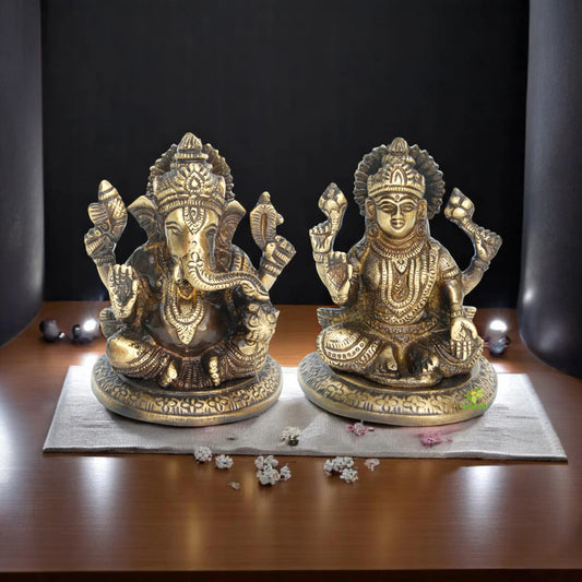 Brass Laxmi Ganesha Murti | Divine Symbol of Prosperity and Blessings for Home Decor | Laxmi Ganesha Brass Idol ( Brown, 3.9 inch)