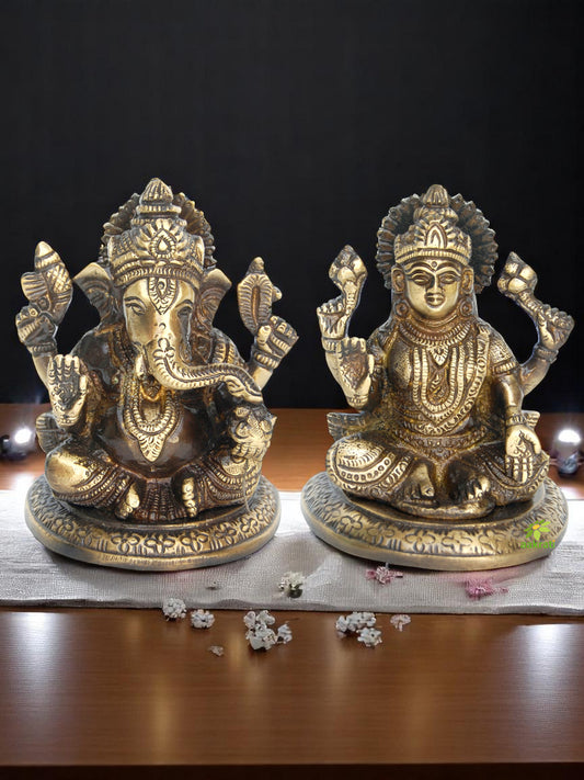 Brass Laxmi Ganesha Murti | Divine Symbol of Prosperity and Blessings for Home Decor | Laxmi Ganesha Brass Idol ( Brown, 3.9 inch)