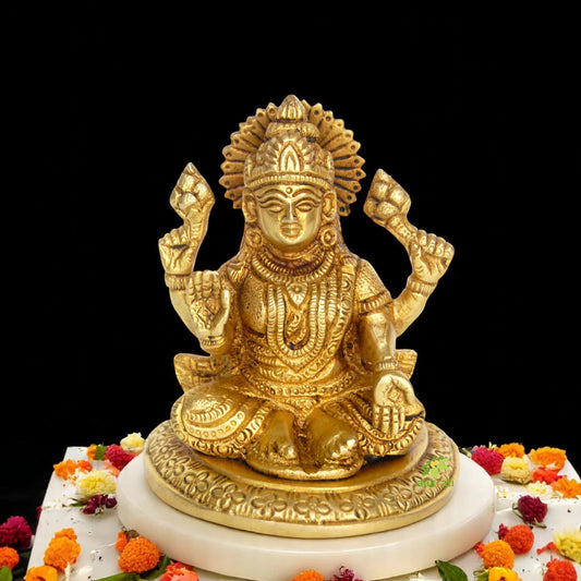 Brass Laxmi Idol | Perfect for Puja and Blessings | Elegant Miniature Brass Laxmi Murti ( Yellow, 3.9 inch)