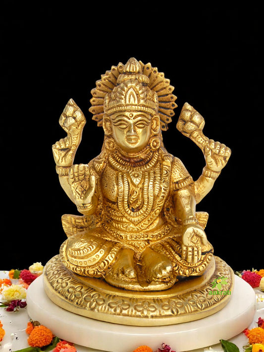 Brass Laxmi Idol | Perfect for Puja and Blessings | Elegant Miniature Brass Laxmi Murti ( Yellow, 3.9 inch)
