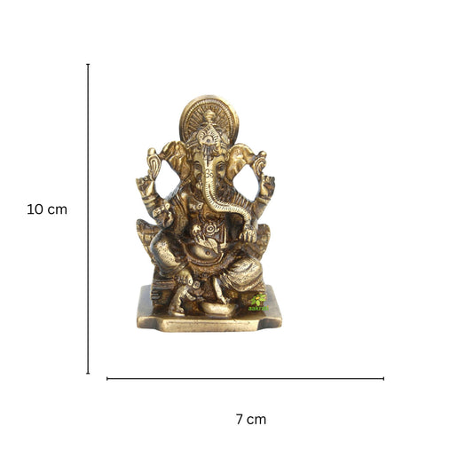 Traditional Brass Ganesha Idol | Artisanal Handcrafted Statue for Stylish Home Decor | Brass Lord Ganesha Statue ( Yellow, 3.9 inch)