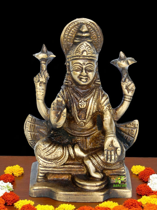 Handmade Brass Mini Laxmi Murti | Symbol of Prosperity & Wealth | Brass Laxmi Mata Statue ( Yellow, 3.9 inch)