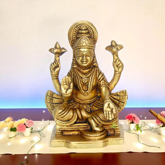 Mini Brass Laxmi Murti | Divine Prosperity Idol for Your Home | Brass Laxmi Ganesha Idol ( Yellow, 3.9 inch)