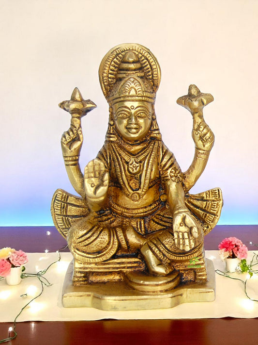 Mini Brass Laxmi Murti | Divine Prosperity Idol for Your Home | Brass Laxmi Ganesha Idol ( Yellow, 3.9 inch)