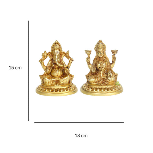 Handcrafted Brass Laxmi Ganesha Statue | Ideal for Diwali & Festive Decorations | Brass Laxmi Ganesha Idol ( Yellow, 5.9 inch)