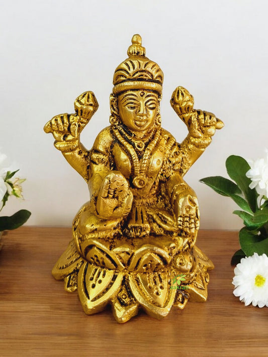 Mini Laxmi Murti in Brass | Perfect for Puja and Blessings | Handcrafted Brass Laxmi Statue ( Yellow, 3.1 inch)