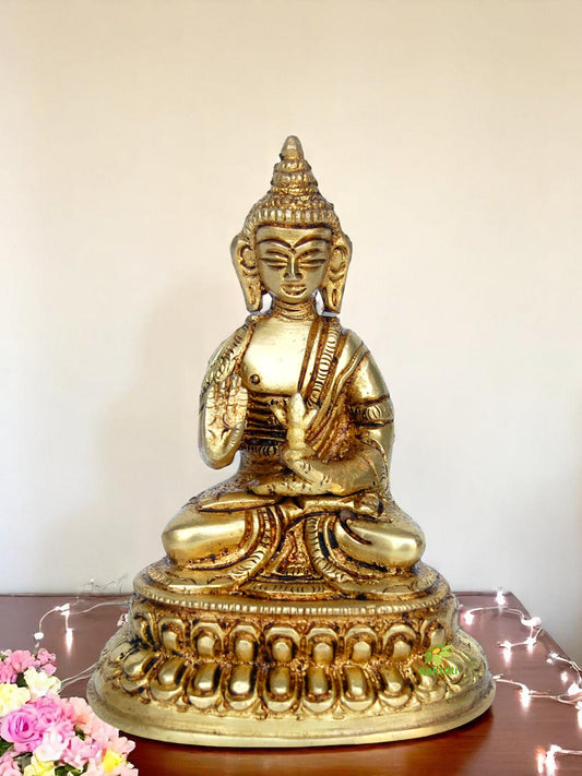 Brass Buddha Murti | Spiritual Decor for Inner Peace and Balance | Handcrafted Brass Buddha Idol ( Yellow, 3.9 inch)