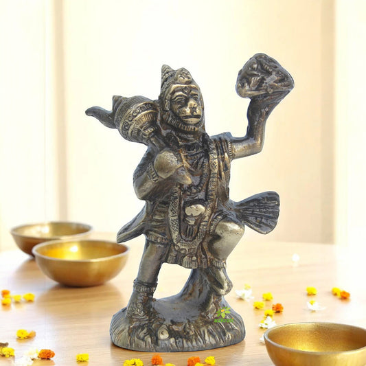 Handmade Brass Hanuman Idol | Perfect for Puja Room and Home Blessings | Premium Brass Hanuman Murti ( Brown, 3.5 inch)