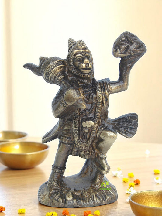 Handmade Brass Hanuman Idol | Perfect for Puja Room and Home Blessings | Premium Brass Hanuman Murti ( Brown, 3.5 inch)