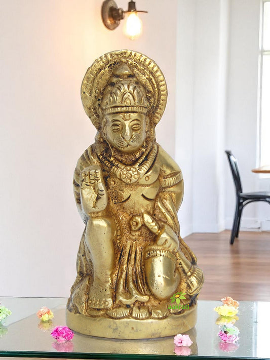 Premium Brass Hanuman Murti | Spiritual Showpiece for Positive Energy and Protection | Brass Hanuman Statue ( Yellow, 3.1 inch)