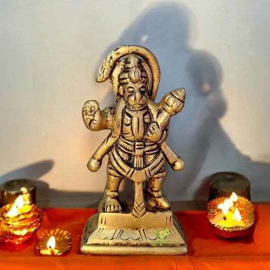 Brass Hanuman Idol | Divine Statue for Strength and Blessings in Home Decor | Handcrafted Brass Hanuman Murti ( Yellow, 3.1 inch)