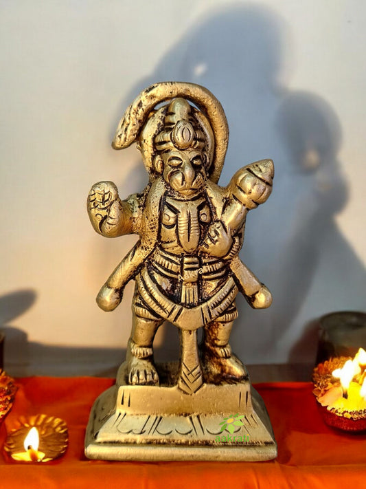 Brass Hanuman Idol | Divine Statue for Strength and Blessings in Home Decor | Handcrafted Brass Hanuman Murti ( Yellow, 3.1 inch)