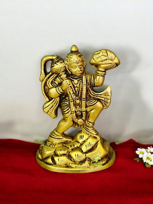 Handcrafted Brass Hanuman Idol | Divine Showpiece for Home and Office | Elegant Brass Hanuman Statue in Standing Position ( Yellow, 3.9 inch)