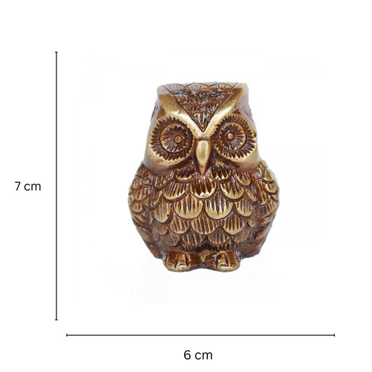 Aakrati Brown 3 Inch Antique Brass Owl Showpiece