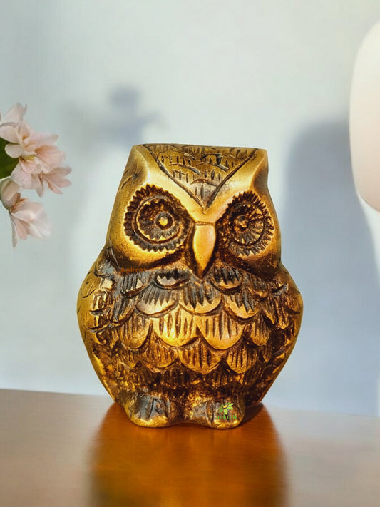 Aakrati Brown 3 Inch Antique Brass Owl Showpiece