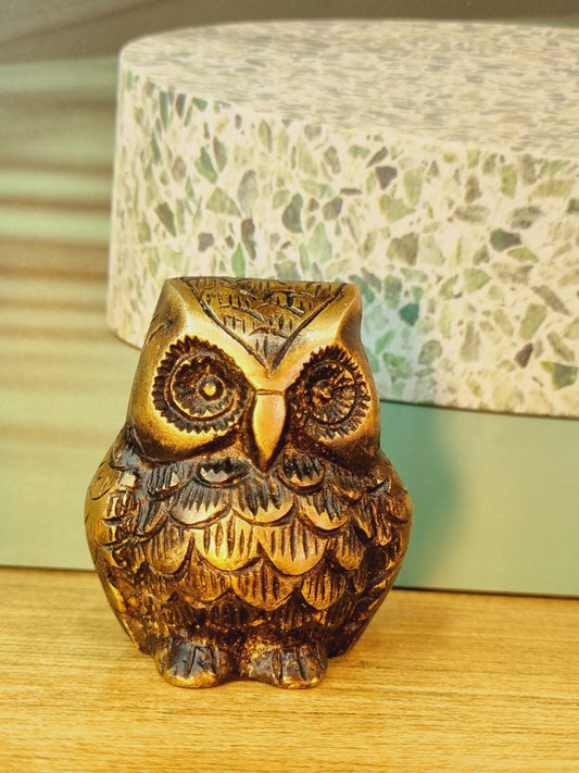 Aakrati Brown 3 Inch Antique Brass Owl Showpiece