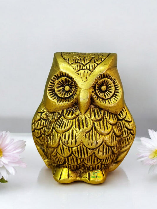 Brass Owl Figurine | Stylish Home Decor Piece for a Vintage Touch | Handcrafted Brass Owl Showpiece ( Yellow, 2.8 inch)