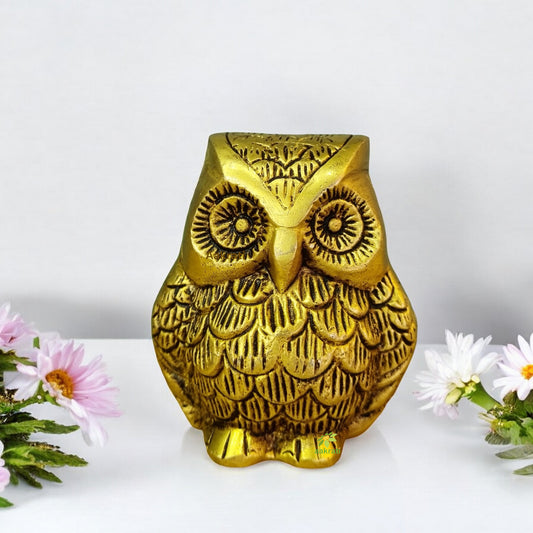 Brass Owl Figurine | Stylish Home Decor Piece for a Vintage Touch | Handcrafted Brass Owl Showpiece ( Yellow, 2.8 inch)
