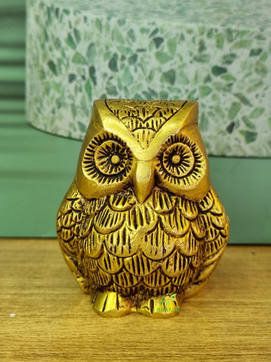 Brass Owl Figurine | Stylish Home Decor Piece for a Vintage Touch | Handcrafted Brass Owl Showpiece ( Yellow, 2.8 inch)