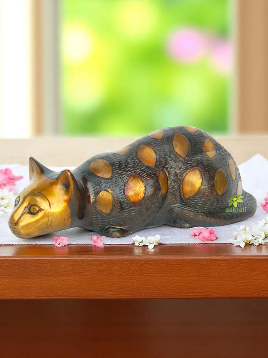 Premium Brass Cat Figurine | Ideal Decorative Figurine for Contemporary Home Decor | Brass Cat Showpiece ( Multi color, 7.9 inch)